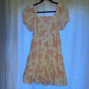 Pink and white floral print tie back dress